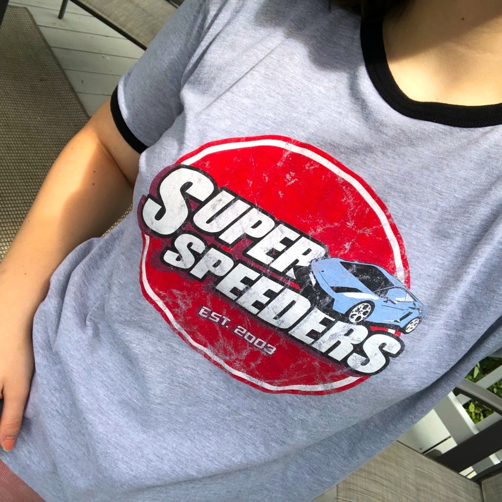 No Tag - Grey Medium Shortsleeve Graphic Tee Super Speeders Est. 2003 Unisex
